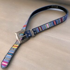 Elite Vintage Fresno Boho Southwestern Striped Woven Belt Silver Buckle Large